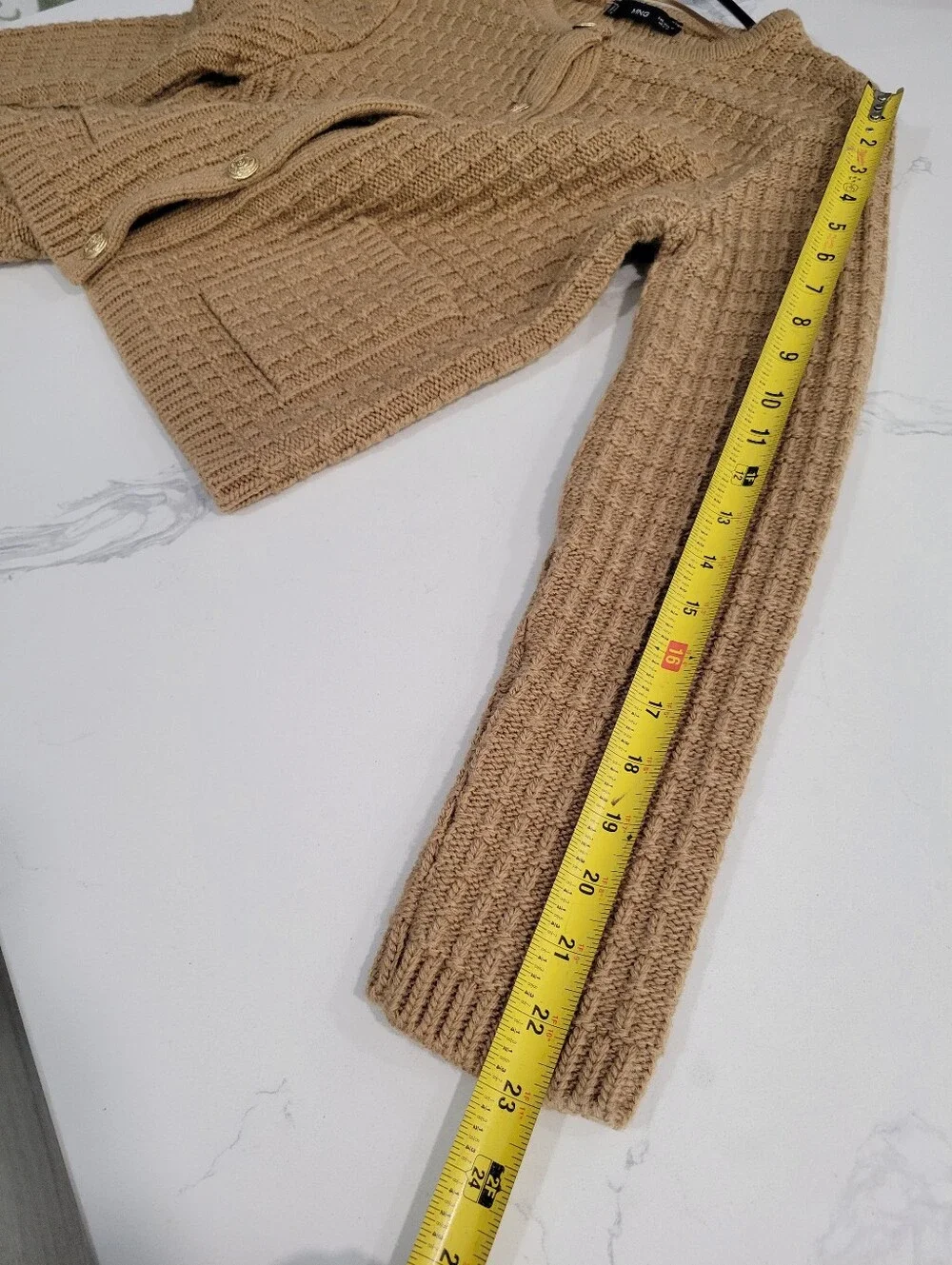 Mango Tan/Camel Old Money Ribbed Knit Gold Button-Front Cardigan Medium